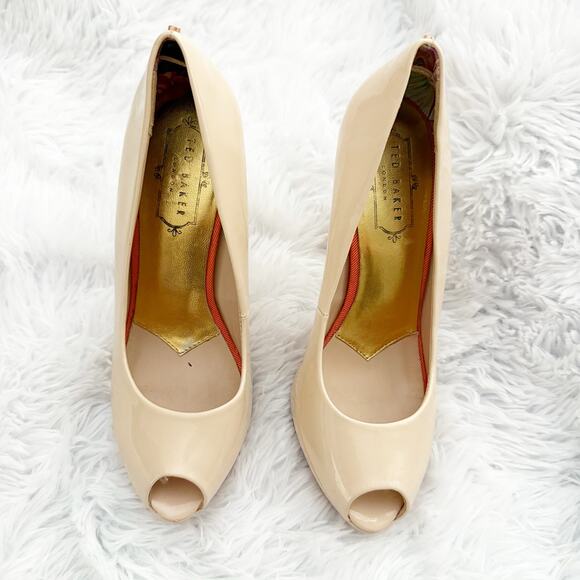 TED BAKER | Nude Pink Gold Platform Peep Toe Heels Pumps SVANA5 | Size 6 - Picture 3 of 10